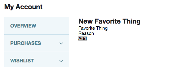 A form letting the user add further favorite things to their list