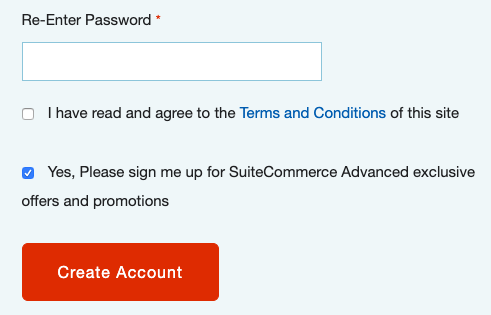 A screenshot of a web store showing the new terms and conditions checkbox