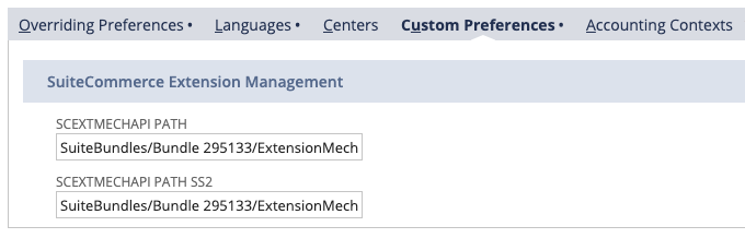 A screenshot of the NetSuite application. It shows the Custom Preferences tab on the Preferences page.