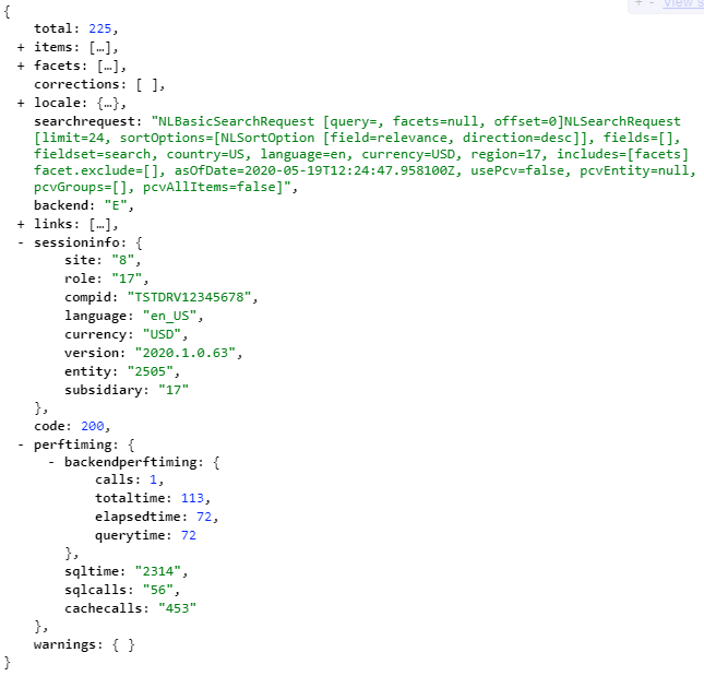 A screenshot of some JSON, which is an example response from a site's item search API