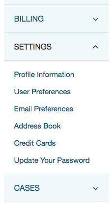 A screenshot of the test site showing a link to 'User Preferences' appearing in the 'Settings' menu as an item
