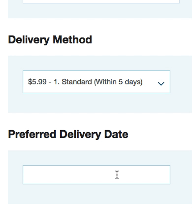 An animated GIF of the checkout page, showing an example interaction with the newly added checkout module. The user is selecting a preferred delivery date.