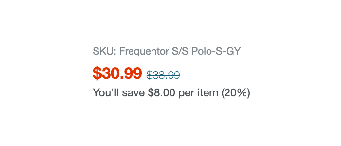 A screenshot of a price from a web store with added information about the savings amount