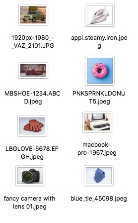 A screenshot of Mac Finder window showing a collection of product images.